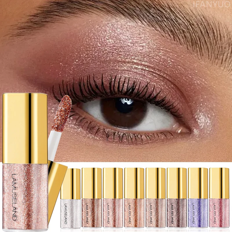 8 Colors Pearlescent Liquid Eyeshadow Fine Shimmer Highlight Glitter Eye Shadow High Shine Long-Lasting & Smudge-Proof Makeup - Image 2