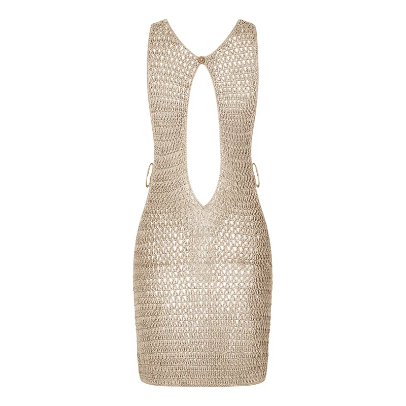 Summer Sexy Vacation  Knitted O Neck Hollow Out Dresses for Women 2024 Elegant Wrapped Dress Holiday Beach Mini Sundresses - Image 14