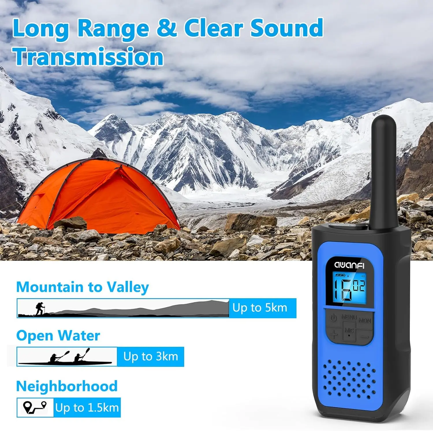 AWANFI Walkie Talkies 3 Pack Rechargeable with 1200mAh Li-ion Battery for Kids, Walky Talky for Camping Adventure Gift - Image 3