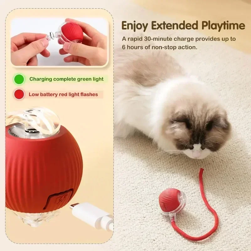 Cat Interactive Ball Toy, Automatic Rolling Ball with Tail, Rechargeable Smart Pet Interactive Toy, Intelligent Mouse for Cat - Image 6