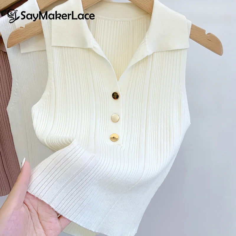 Winter Korean Fashion Sleeveless Sweaters Casual Simple Pullover Vest Casual Sexy Commuting Sweet Button Lapel Vest For Women