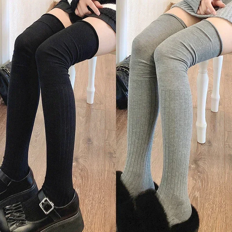 2pairs Women's Knee-length Socks Ladies Thigh-length SocksWarm Knitted Boot Socks Leg Warmers Japan JK Cotton Thigh High Bottoms - Image 13