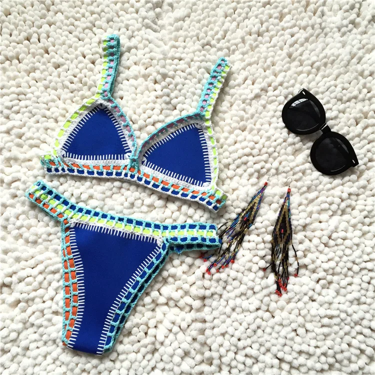 Micro Bikini 2021 Women Handmade Crochet Knit Swimwear Halter Patchwork Bathing Suit Swimsuit Biquini Thong Bikini traje de bano (Copy) (Copy) - Image 12