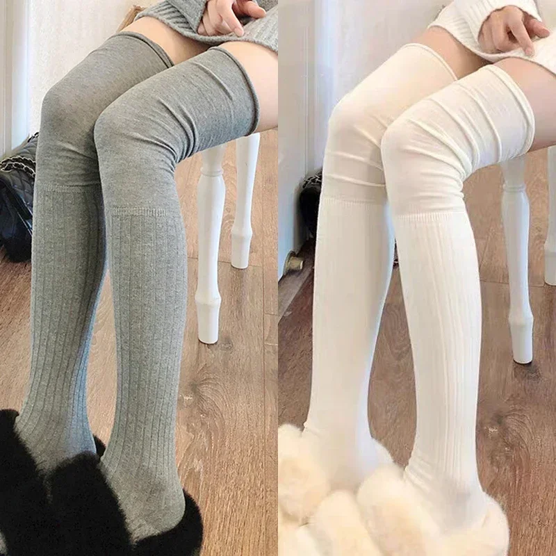 2pairs Women's Knee-length Socks Ladies Thigh-length SocksWarm Knitted Boot Socks Leg Warmers Japan JK Cotton Thigh High Bottoms - Image 16