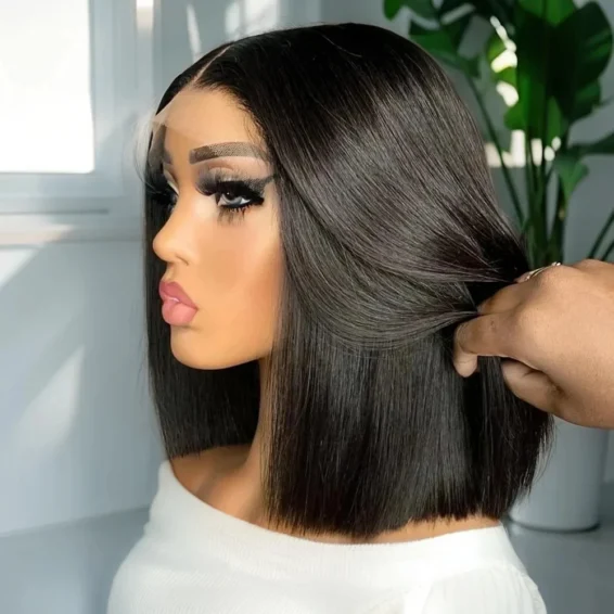 Straight Bob Wig Human Hair 200 Density Transparent 13x4 Lace Frontal Human Hair Wigs For Women Natural Color 100% Peruvian Hair