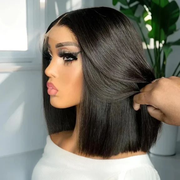 Straight Bob Wig Human Hair 200 Density Transparent 13x4 Lace Frontal Human Hair Wigs For Women Natural Color 100% Peruvian Hair