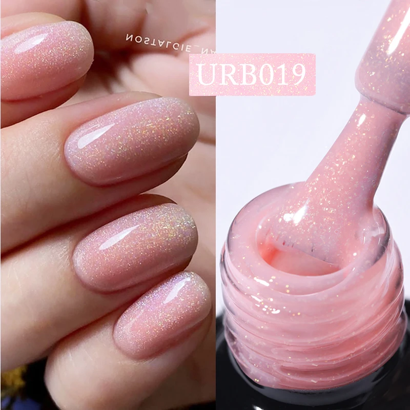 UR SUGAR 7ml Nude Pink Glitter Rubber Base Gel Polish Sparking Sequins Semi Permanent Soak Off Nail Art Varnish All For Manicure - Image 3