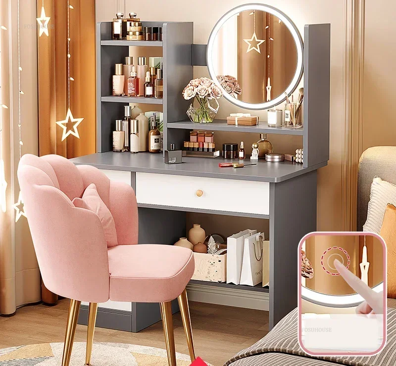 Nordic Artificial Board Dressers for Bedroom Storage with Cabinet Mirror Dressing Table Light Luxury Nordic Dresser for Hotel - Image 17