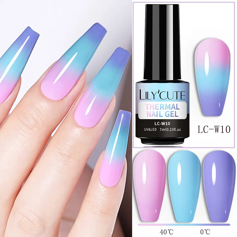 LILYCUTE Thermal Nail Gel Polish Pink Red Dark Purple Gradient Manicure 3 Layers Temperature Color Changing Nail Art Gel Varnish - Image 72