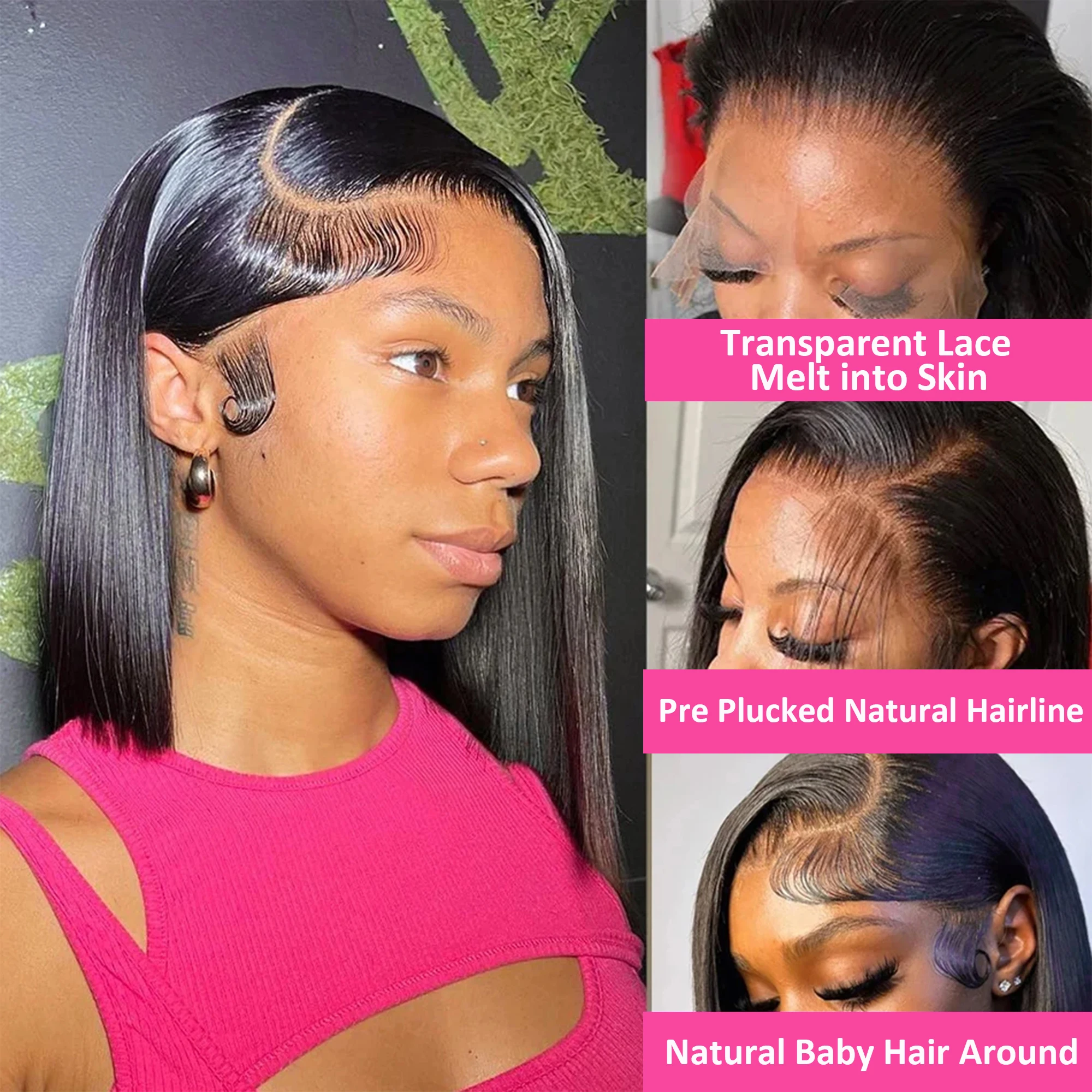 Straight Bob Wig Human Hair 200 Density Transparent 13x4 Lace Frontal Human Hair Wigs For Women Natural Color 100% Peruvian Hair - Image 4