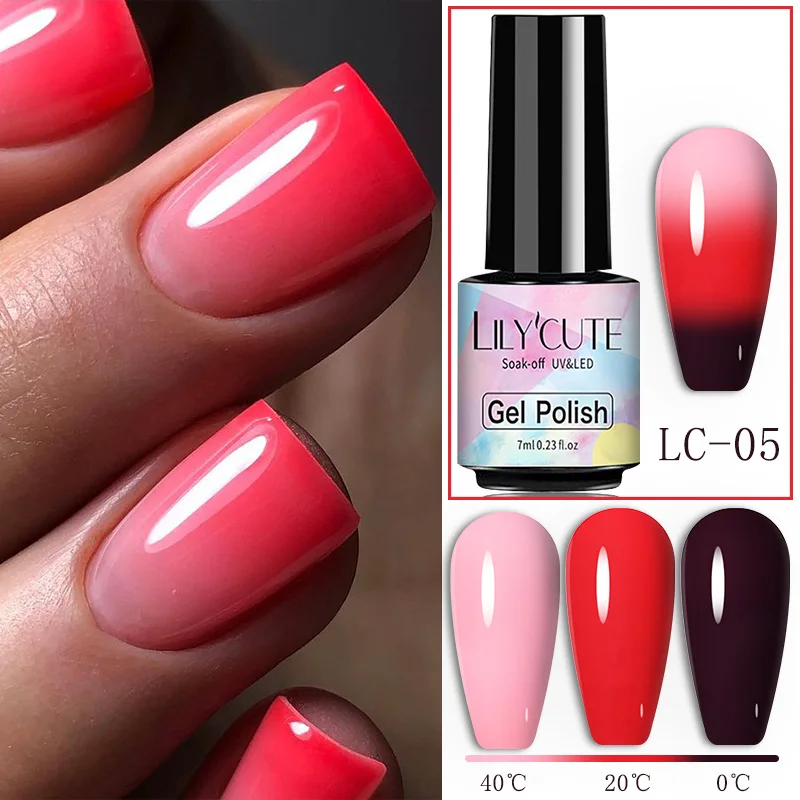 LILYCUTE Thermal Nail Gel Polish Pink Red Dark Purple Gradient Manicure 3 Layers Temperature Color Changing Nail Art Gel Varnish - Image 76