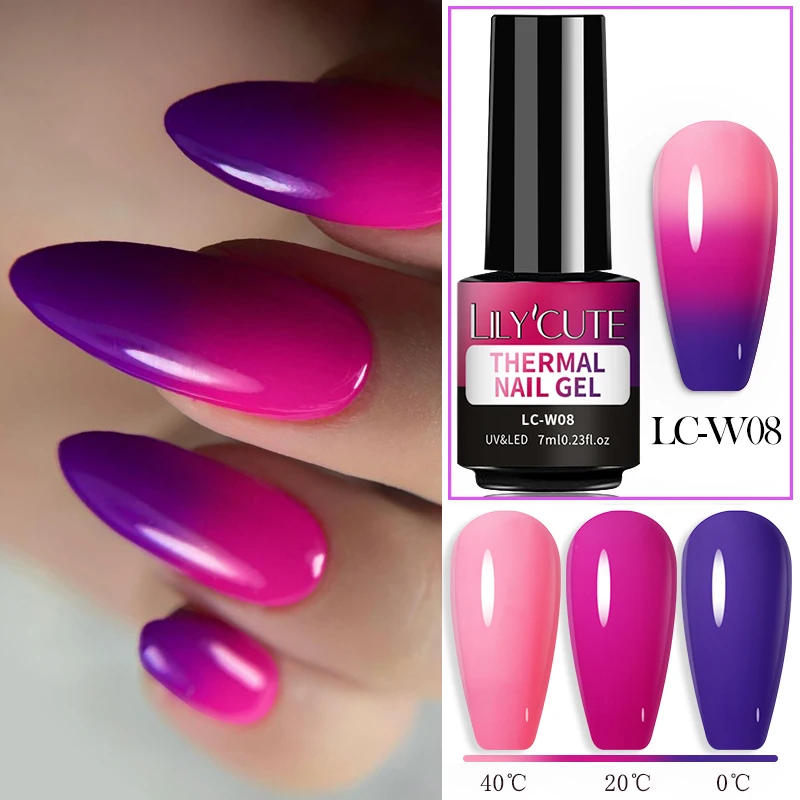 LILYCUTE Thermal Nail Gel Polish Pink Red Dark Purple Gradient Manicure 3 Layers Temperature Color Changing Nail Art Gel Varnish - Image 2