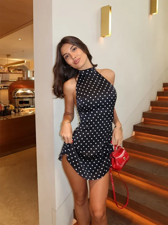 Halter Dot Printed Dresses For Women Fashion Sexy Streetwear Backless Sleeveless O-Neck Sheath Mini Vestidos Robes Female Slim