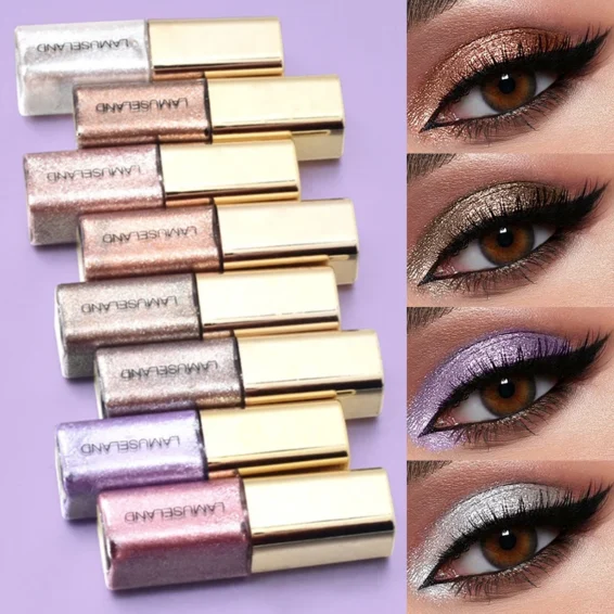 8 Colors Pearlescent Liquid Eyeshadow Fine Shimmer Highlight Glitter Eye Shadow High Shine Long-Lasting & Smudge-Proof Makeup