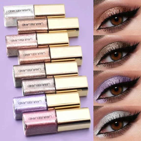 8 Colors Pearlescent Liquid Eyeshadow Fine Shimmer Highlight Glitter Eye Shadow High Shine Long-Lasting & Smudge-Proof Makeup