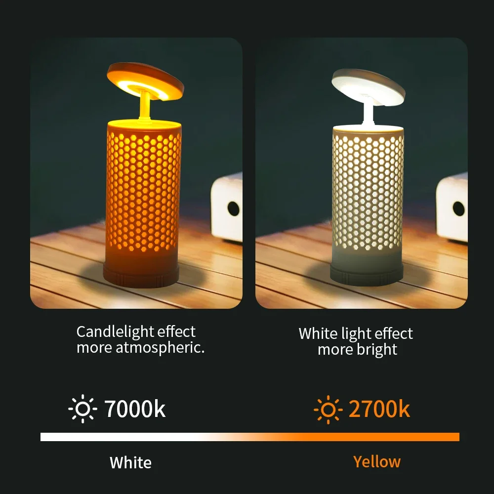 Portable Camping Lantern,Warm/Cool White,Type-C Charge,Battery Display,Retractable, 180° Rotatable,Hook,Camping/Fishing/Outdoor - Image 2