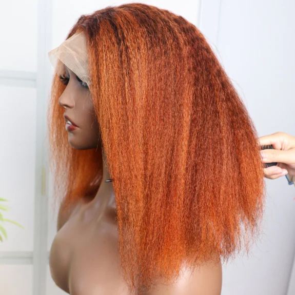 Kinky Straight 4/350 Highlight 13x4 Lace Frontal Human Hair Wigs Brazilian Ombre Blonde Piano Color Short Bob Wig Yaki Hair 200%