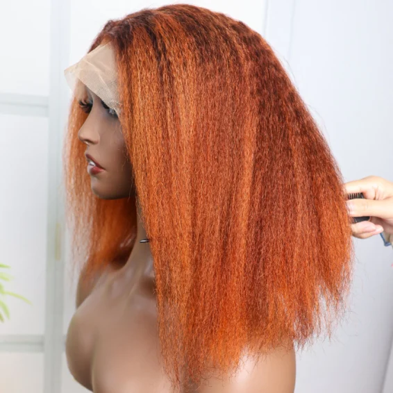 Kinky Straight 4/350 Highlight 13x4 Lace Frontal Human Hair Wigs Brazilian Ombre Blonde Piano Color Short Bob Wig Yaki Hair 200%