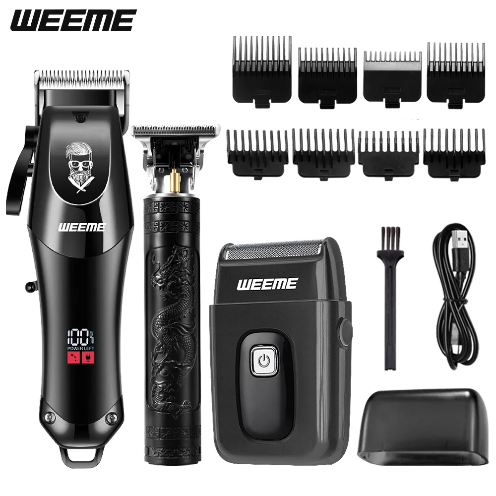 Men's Grooming Kit 3-Piece Set, Golden Balck Hair Clippers With LCD Display, USB Rechargeable, 8 Guide Combs, Trimmer And Shaver - Image 7