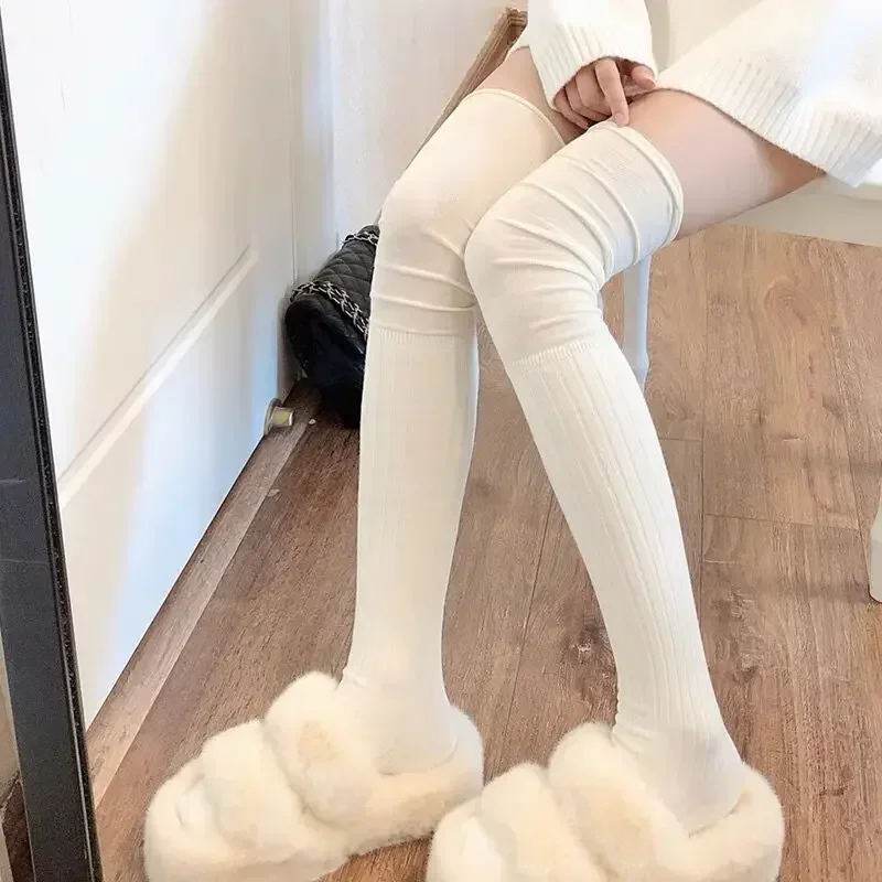2pairs Women's Knee-length Socks Ladies Thigh-length SocksWarm Knitted Boot Socks Leg Warmers Japan JK Cotton Thigh High Bottoms - Image 8