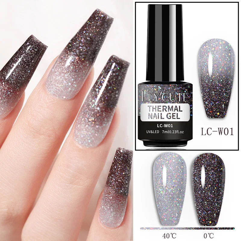 LILYCUTE Thermal Nail Gel Polish Pink Red Dark Purple Gradient Manicure 3 Layers Temperature Color Changing Nail Art Gel Varnish - Image 74