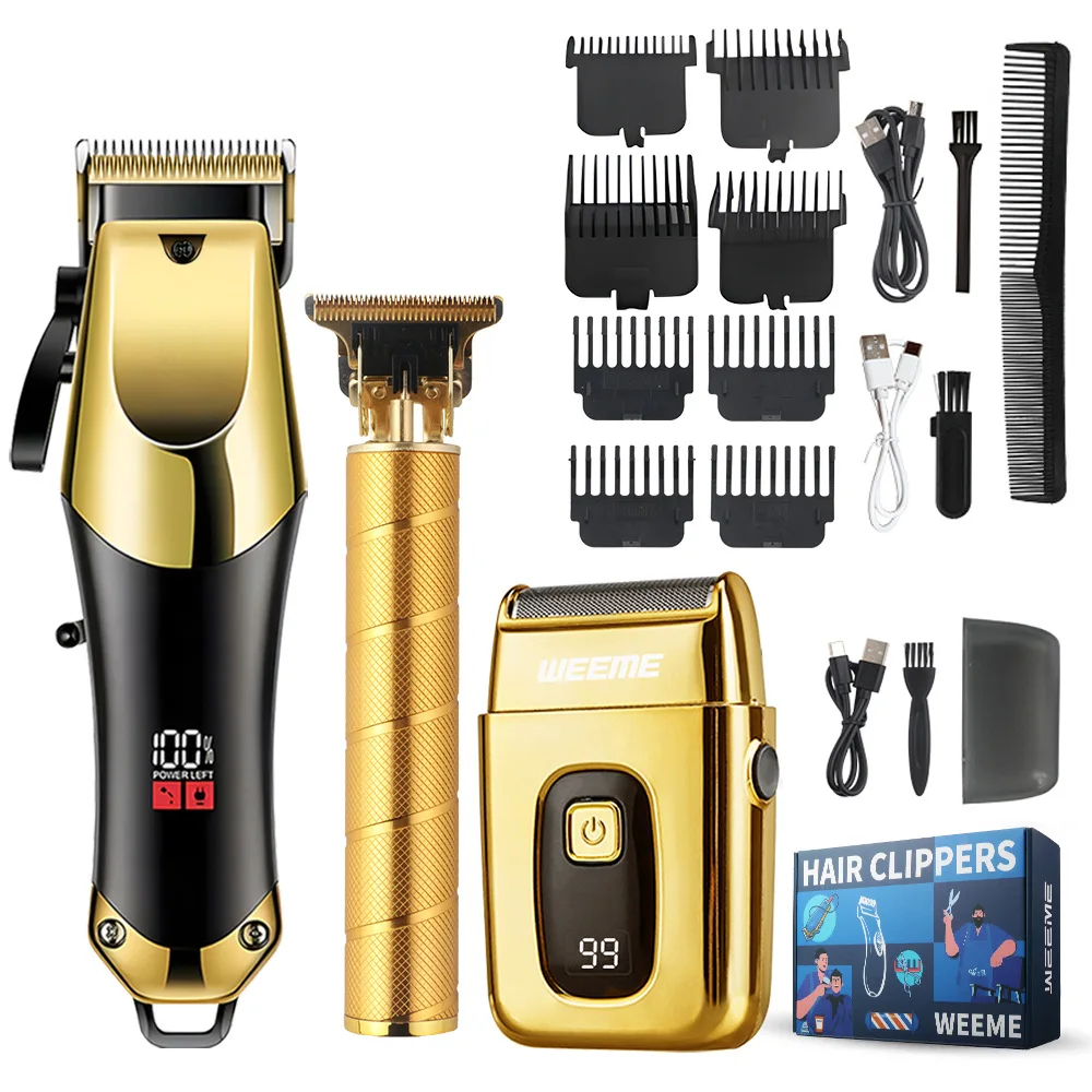 Men's Grooming Kit 3-Piece Set, Golden Balck Hair Clippers With LCD Display, USB Rechargeable, 8 Guide Combs, Trimmer And Shaver - Image 8