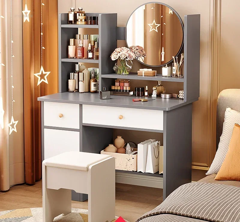 Nordic Artificial Board Dressers for Bedroom Storage with Cabinet Mirror Dressing Table Light Luxury Nordic Dresser for Hotel - Image 21