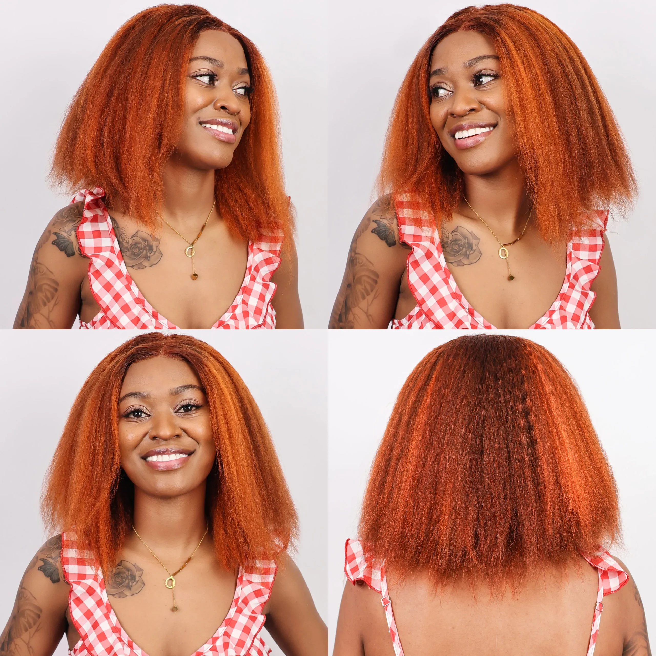 Kinky Straight 4/350 Highlight 13x4 Lace Frontal Human Hair Wigs Brazilian Ombre Blonde Piano Color Short Bob Wig Yaki Hair 200% - Image 5