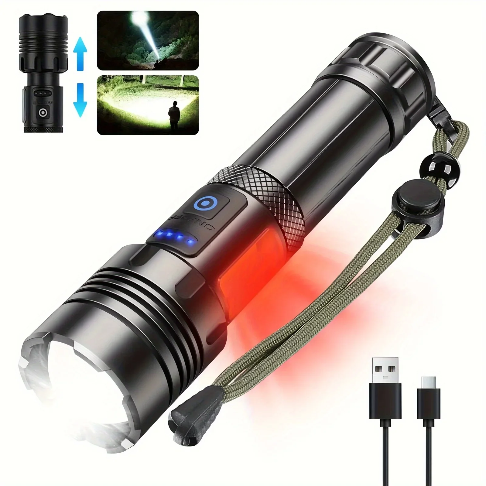 LED Flashlights, 90000 Lumens Zoomable 7 Modes Rechargeable Flash Light For Outdoor Home Hiking Camping Essentials