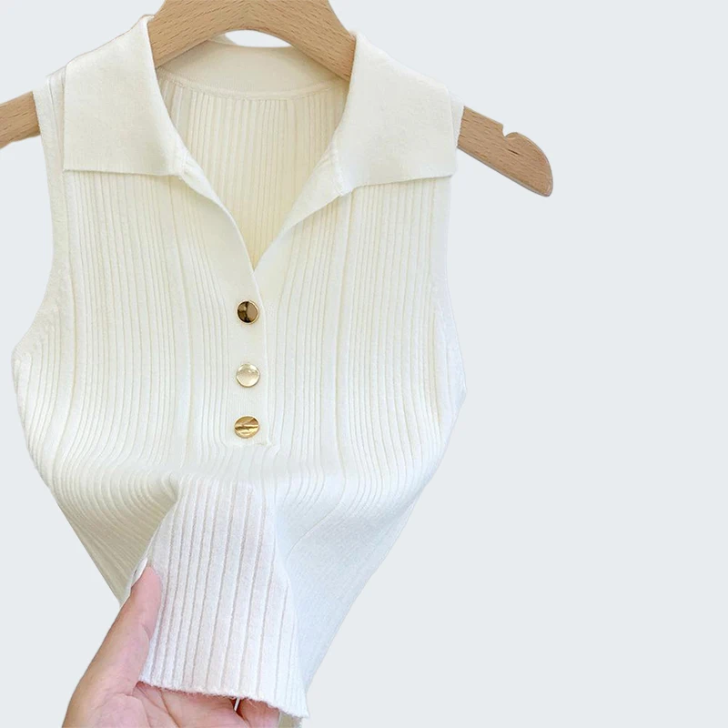 Winter Korean Fashion Sleeveless Sweaters Casual Simple Pullover Vest Casual Sexy Commuting Sweet Button Lapel Vest For Women - Image 7