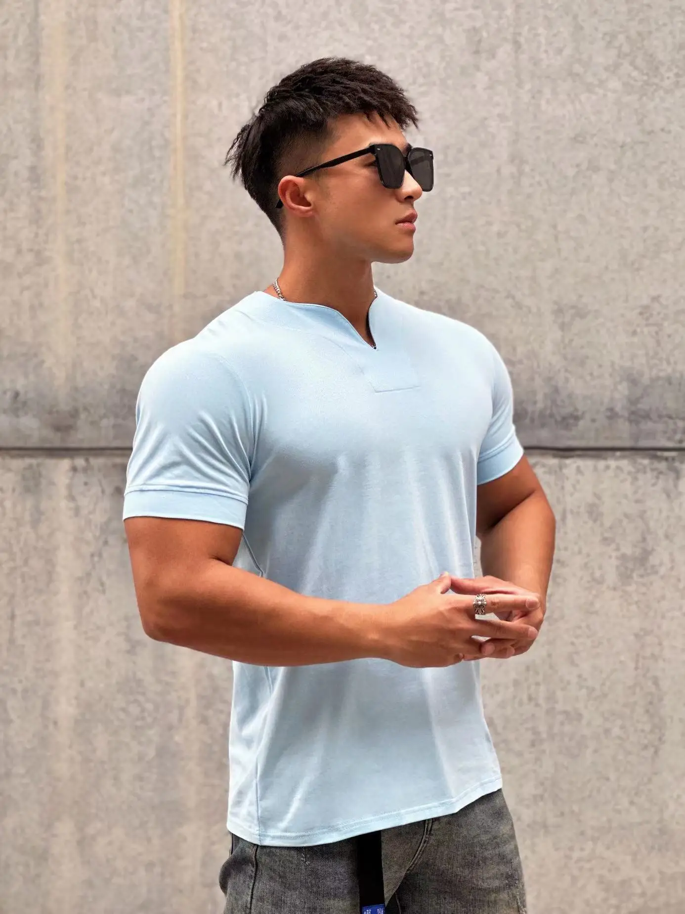 Mens Clothing New Fashion V neck Short Sleeve T Shirt Men Slim Fit T-shirt Men cotton Casual Summer Gym Fitness Tee shirt - Image 9