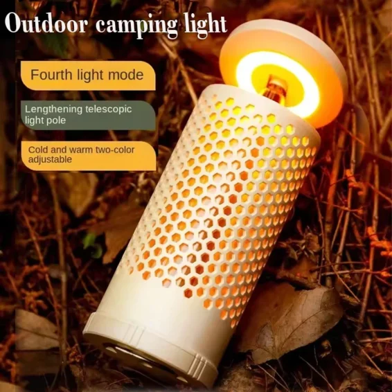 Portable Camping Lantern,Warm/Cool White,Type-C Charge,Battery Display,Retractable, 180° Rotatable,Hook,Camping/Fishing/Outdoor