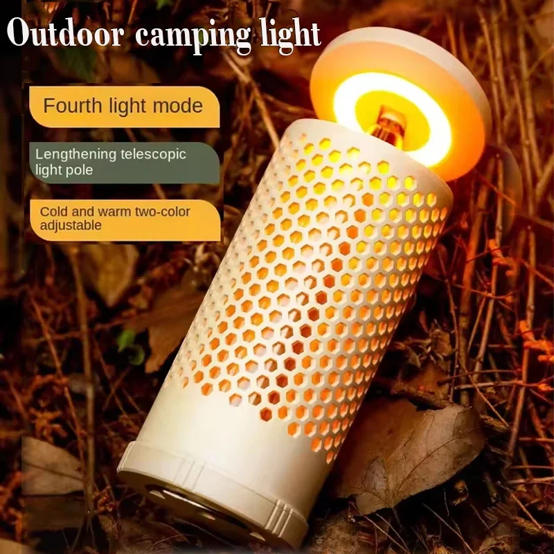 Portable Camping Lantern,Warm/Cool White,Type-C Charge,Battery Display,Retractable, 180° Rotatable,Hook,Camping/Fishing/Outdoor