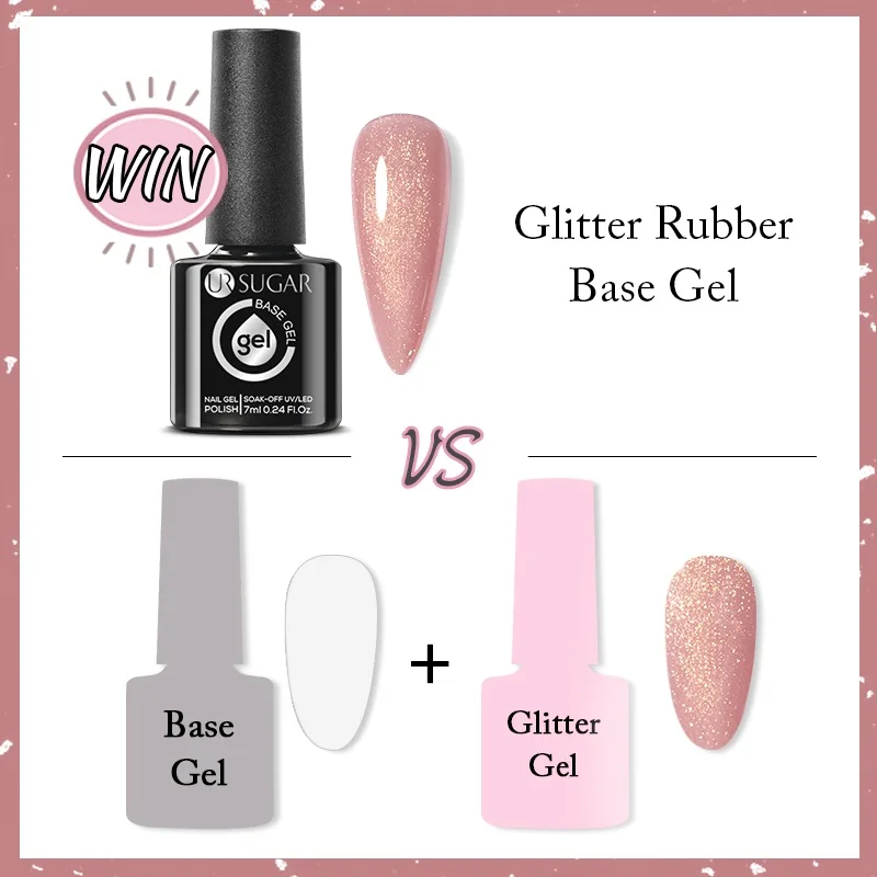 UR SUGAR 7ml Nude Pink Glitter Rubber Base Gel Polish Sparking Sequins Semi Permanent Soak Off Nail Art Varnish All For Manicure - Image 6