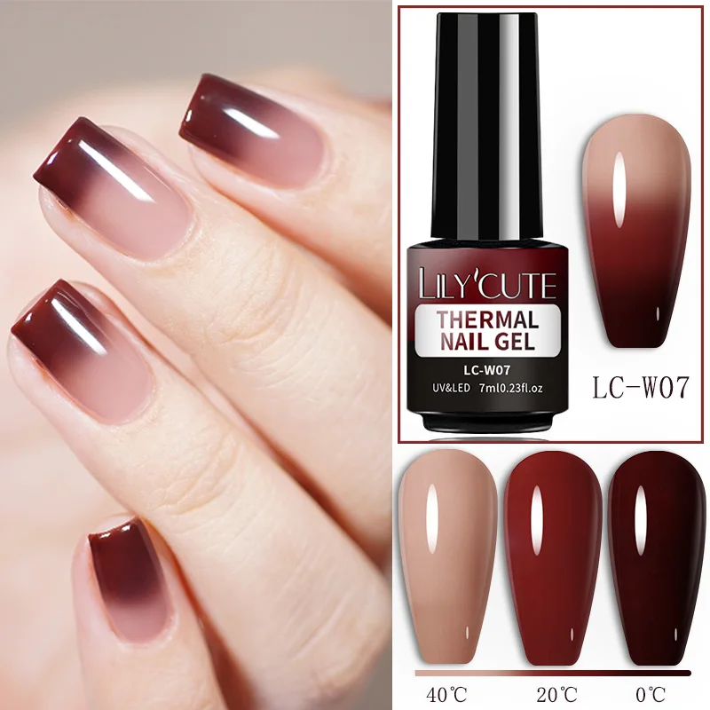 LILYCUTE Thermal Nail Gel Polish Pink Red Dark Purple Gradient Manicure 3 Layers Temperature Color Changing Nail Art Gel Varnish - Image 73