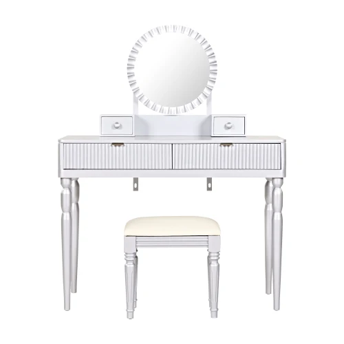 Vanity Desk With Round Mirror Height-Adjustable  Stylish Dressing Table Set  4 Drawers & Stool  Siervanity-desk - Image 3