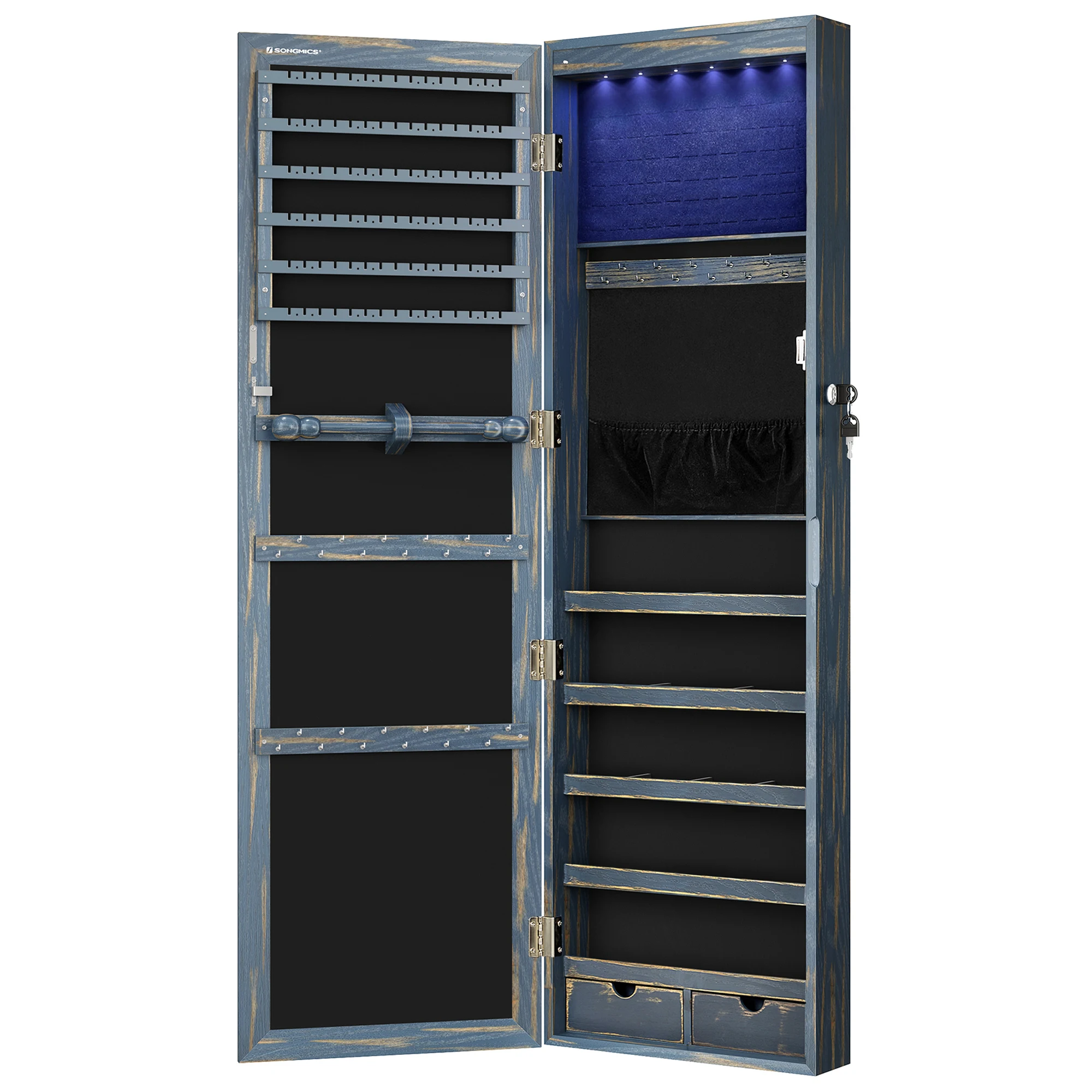 SONGMICS 6 LEDs Mirror Jewelry Cabinet, 47.2-Inch Tall Lockable Wall or Door Mounted Jewelry Armoire Organizer with Mirror - Image 7