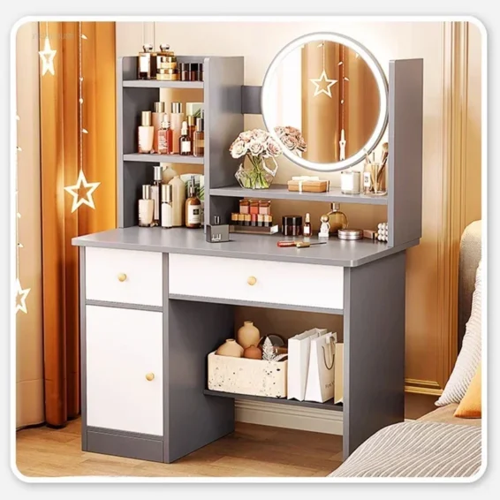 Nordic Artificial Board Dressers for Bedroom Storage with Cabinet Mirror Dressing Table Light Luxury Nordic Dresser for Hotel