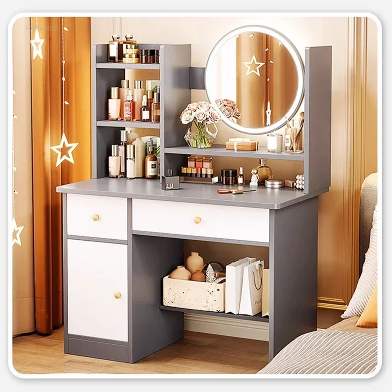 Nordic Artificial Board Dressers for Bedroom Storage with Cabinet Mirror Dressing Table Light Luxury Nordic Dresser for Hotel