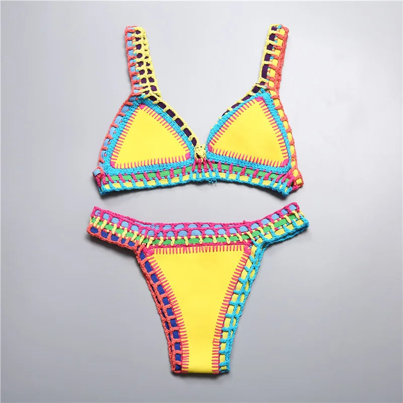 Micro Bikini 2021 Women Handmade Crochet Knit Swimwear Halter Patchwork Bathing Suit Swimsuit Biquini Thong Bikini traje de bano (Copy) (Copy) - Image 9