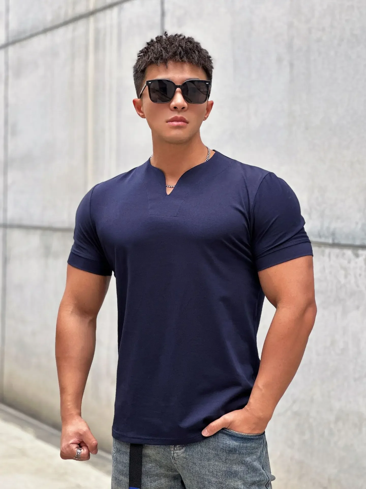 Mens Clothing New Fashion V neck Short Sleeve T Shirt Men Slim Fit T-shirt Men cotton Casual Summer Gym Fitness Tee shirt - Image 13