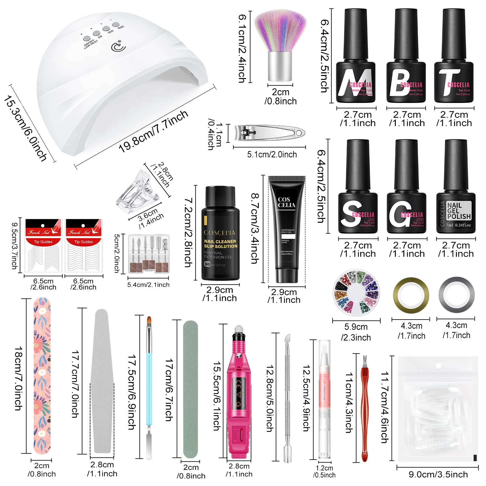 Coscelia Nail Starter Kit with 15PCS Nail Gel Polish and 3PCS Poly Extension Gel Nail Drill Machine Base Top Coat Nail Tools - Image 6