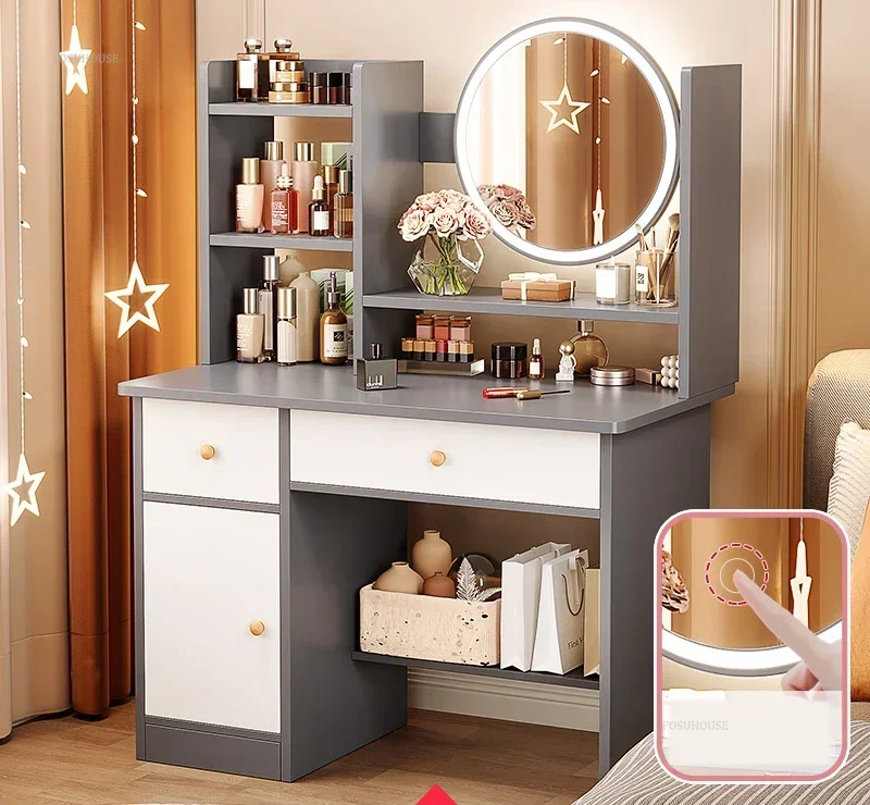 Nordic Artificial Board Dressers for Bedroom Storage with Cabinet Mirror Dressing Table Light Luxury Nordic Dresser for Hotel - Image 29