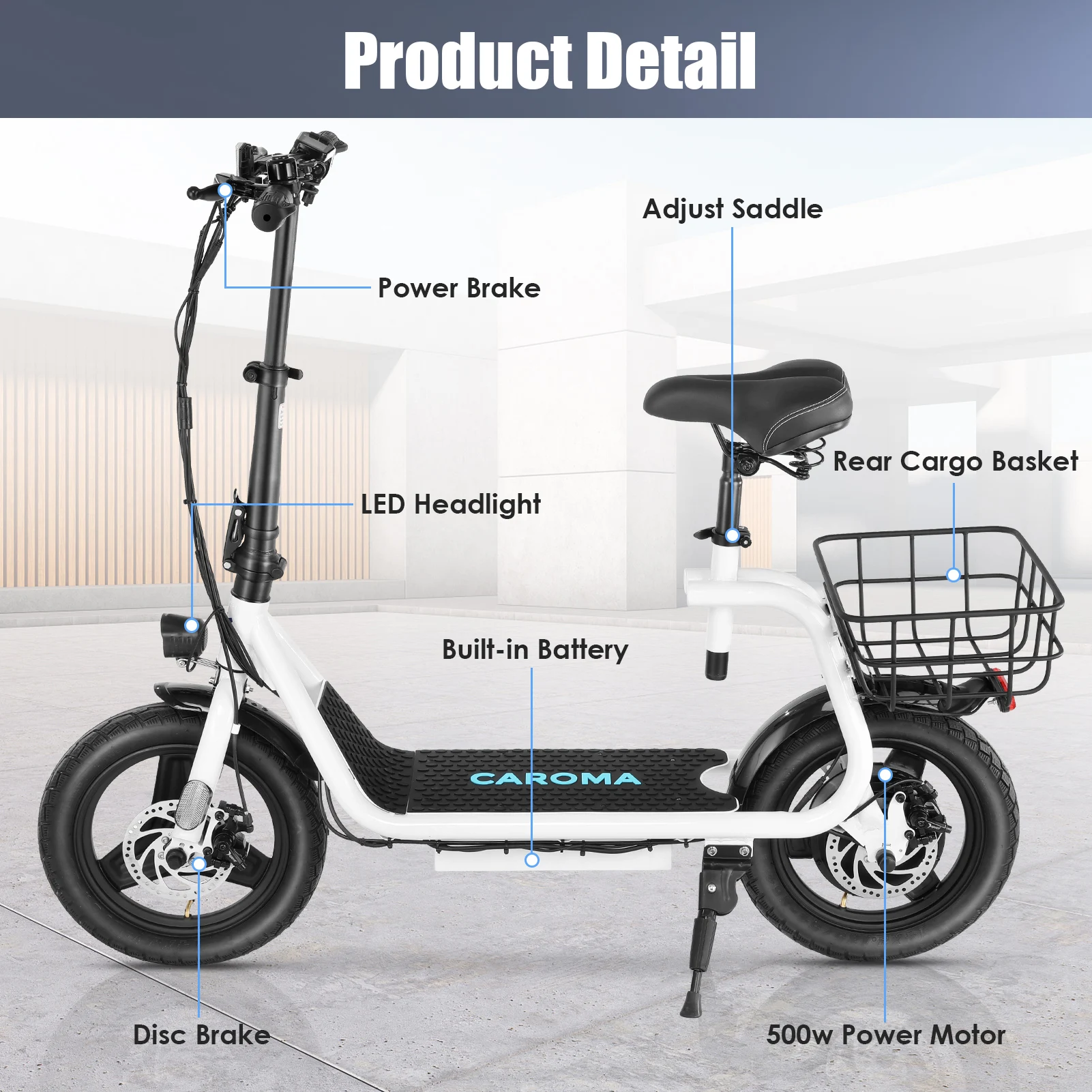 Peak 560W Electric Scooter with Seat 14" Tire, 30 Miles Ranges 20MPH Max Speed, Foldable Electric Scooter for Adults 300 LBS - Image 4