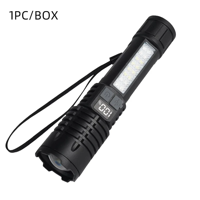 Portable Rechargeable High Power LED Flashlights With Display Screen Zoom Tactical Torch Lamp with Emergency Side Lights Lantern - Image 7