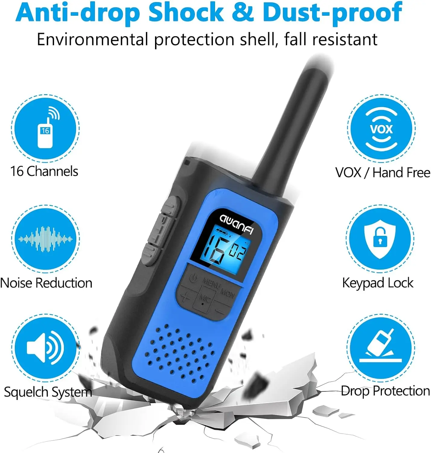 AWANFI Walkie Talkies 3 Pack Rechargeable with 1200mAh Li-ion Battery for Kids, Walky Talky for Camping Adventure Gift - Image 2