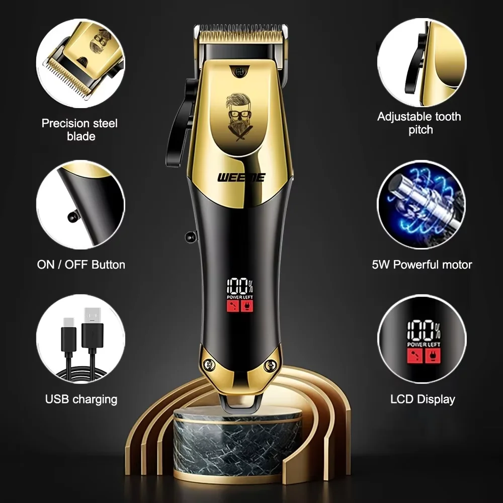 Men's Grooming Kit 3-Piece Set, Golden Balck Hair Clippers With LCD Display, USB Rechargeable, 8 Guide Combs, Trimmer And Shaver - Image 5