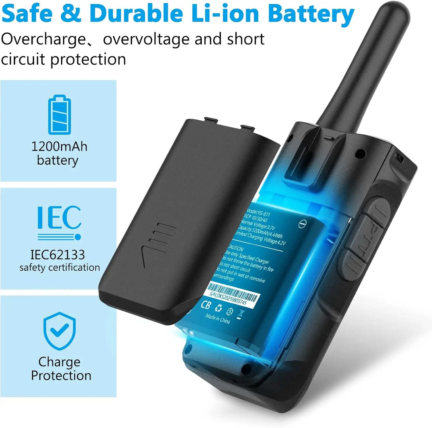 AWANFI Walkie Talkies 3 Pack Rechargeable with 1200mAh Li-ion Battery for Kids, Walky Talky for Camping Adventure Gift - Image 4