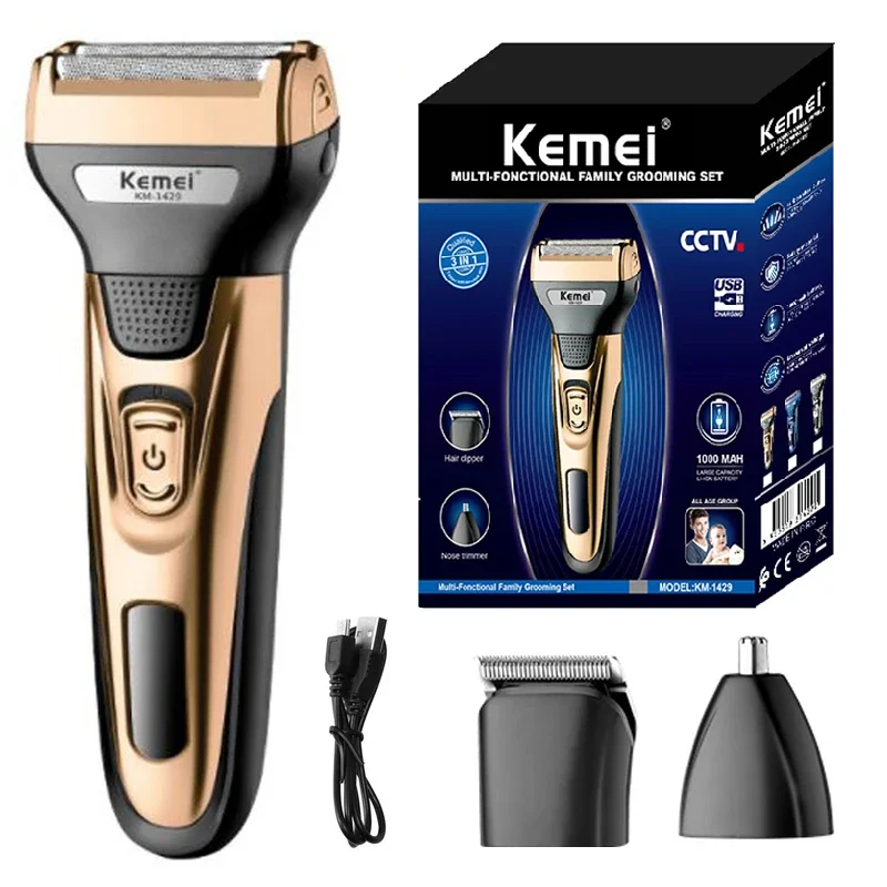 Kemei 3in1 grooming kit electric shaver for men beard hair trimmer body nose ear shaving machine face razor rechargeable - Image 6