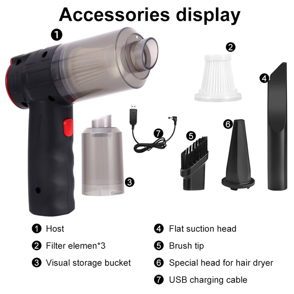 16000PA 150W Wireless Car Vacuum Cleaner Handheld USB Charging Power Suction Air Blower Cordless Car Vacuum Auto Duster for Home - Image 2